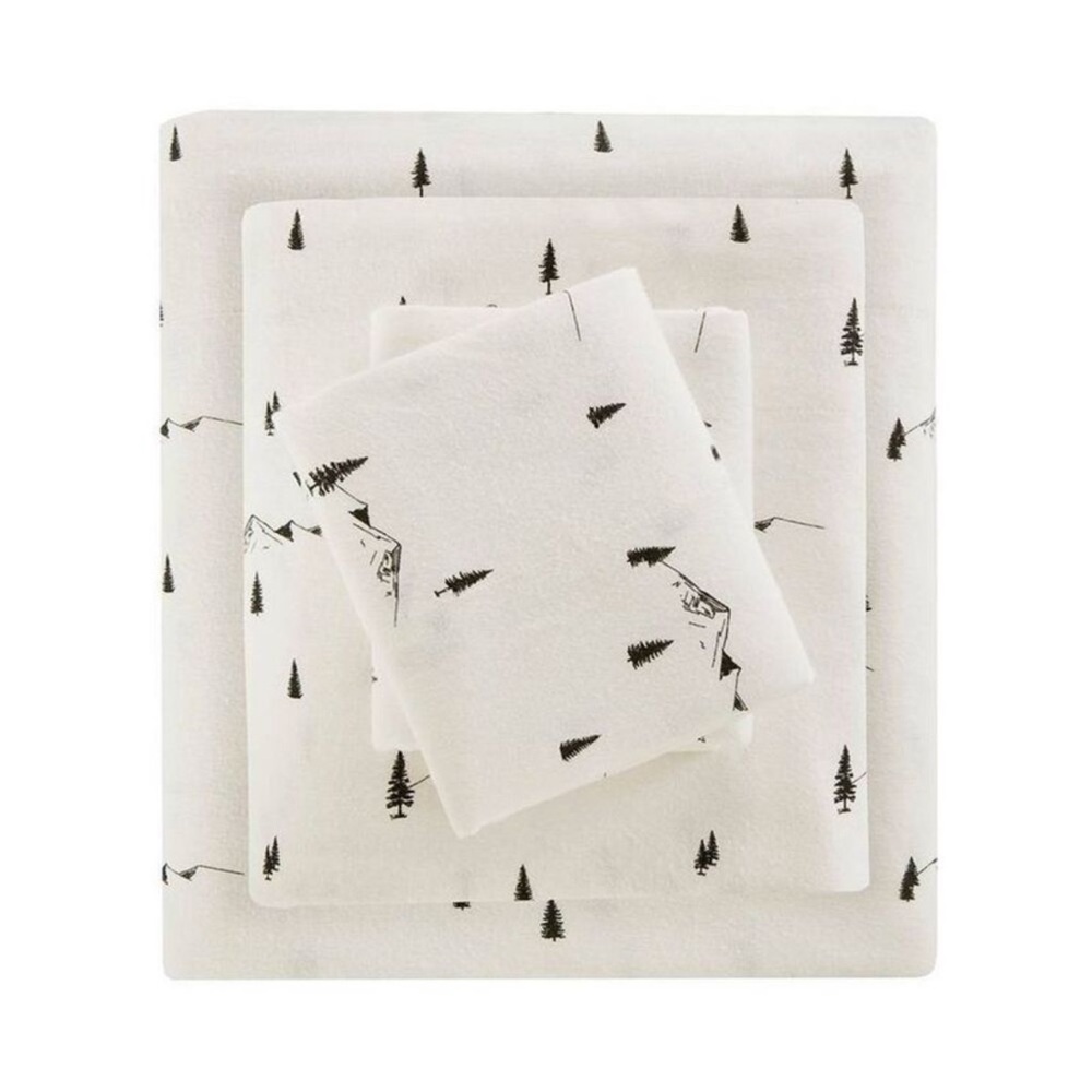Woolrich - KING Bed Cotton Flannel 4pc Sheet Set Black Pine Trees - Woolrich